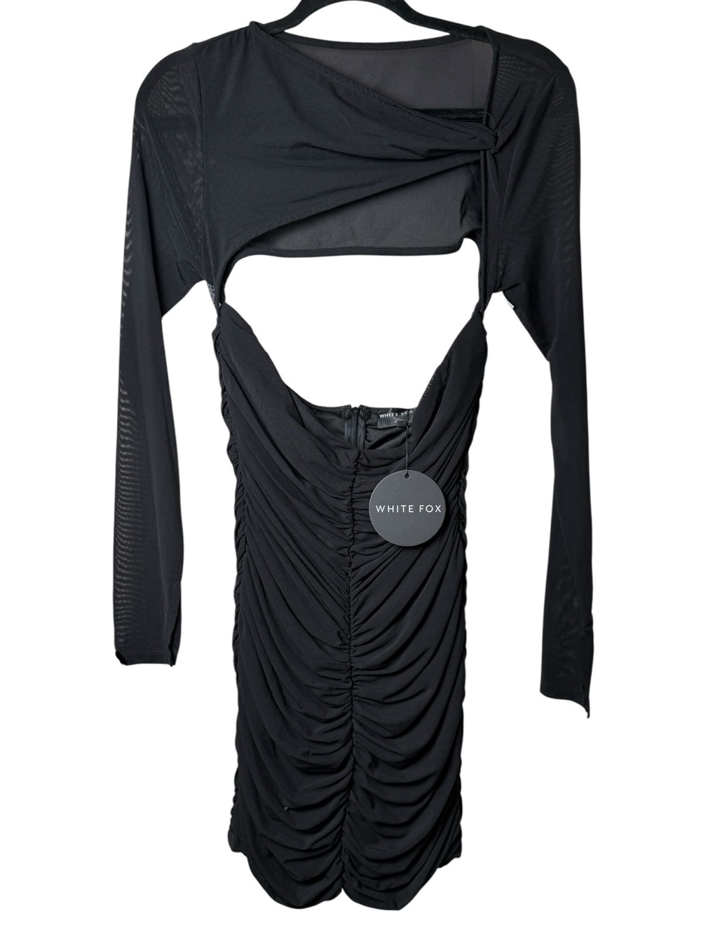 NWT White Fox Boutique XL Black Ruched Cutout Mini Dress